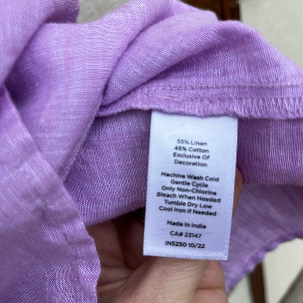 Talbots Butterfly Embroidered Linen Cotton Lavender Square Neck Top Cross Dye XL - Picture 9 of 10